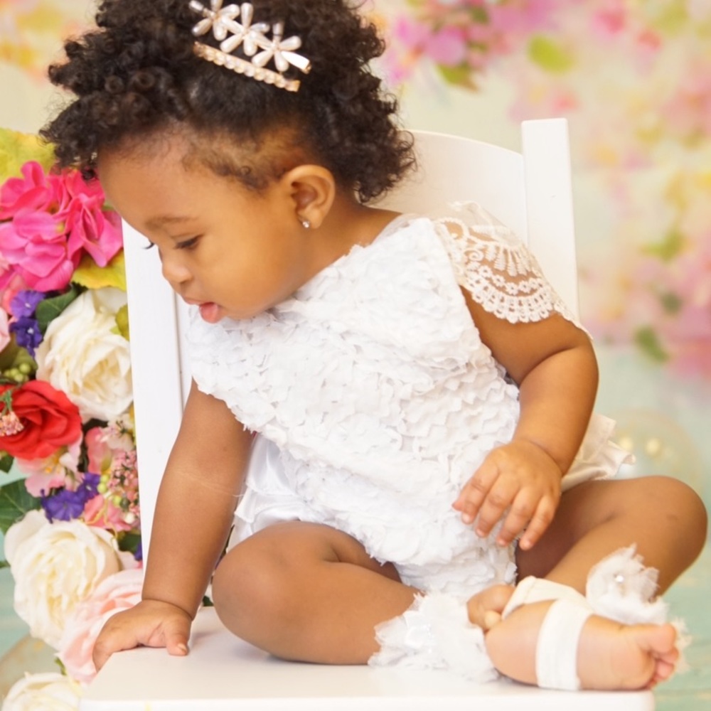 Lace onesie and footless sandals